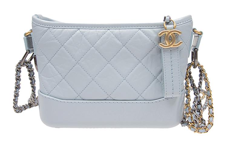 Chanel Chanel Gabrielle Calfskin Hobo Bag Handbag Shoulder Bag Crossbody Bag Small Size Women's Light Blue