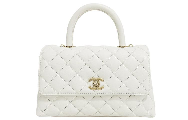 Chanel Chanel COCO Handle Cow Leather Handbag Shoulder Bag Crossbody Bag Small Size Women's White