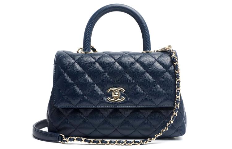 Chanel Chanel COCO Handle Grained Calfskin Handbag Shoulder Bag Crossbody Bag Women's Dark Blue