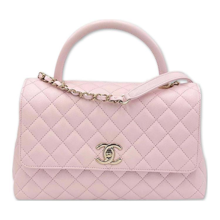 Chanel Chanel COCO Handle Cow Leather Mouth Cover Bag Shoulder Bag Crossbody Bag Handbag Medium Size Women's Pink
