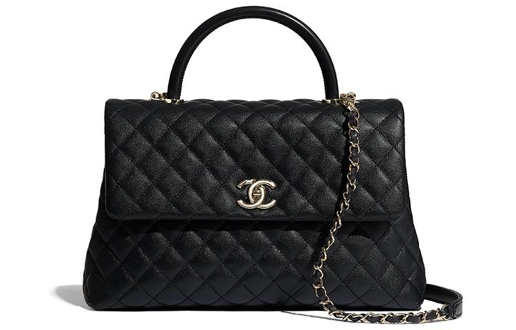 Chanel Chanel COCO Handle Textured Calfskin With Gold Metal Shoulder Bag Crossbody Bag Large Size Women's Black