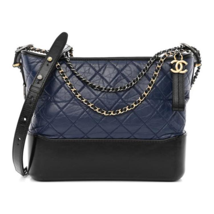 Chanel Chanel Gabrielle Calfskin Handbag Shoulder Bag Crossbody Bag Medium Size Unisex Black & Dark Blue