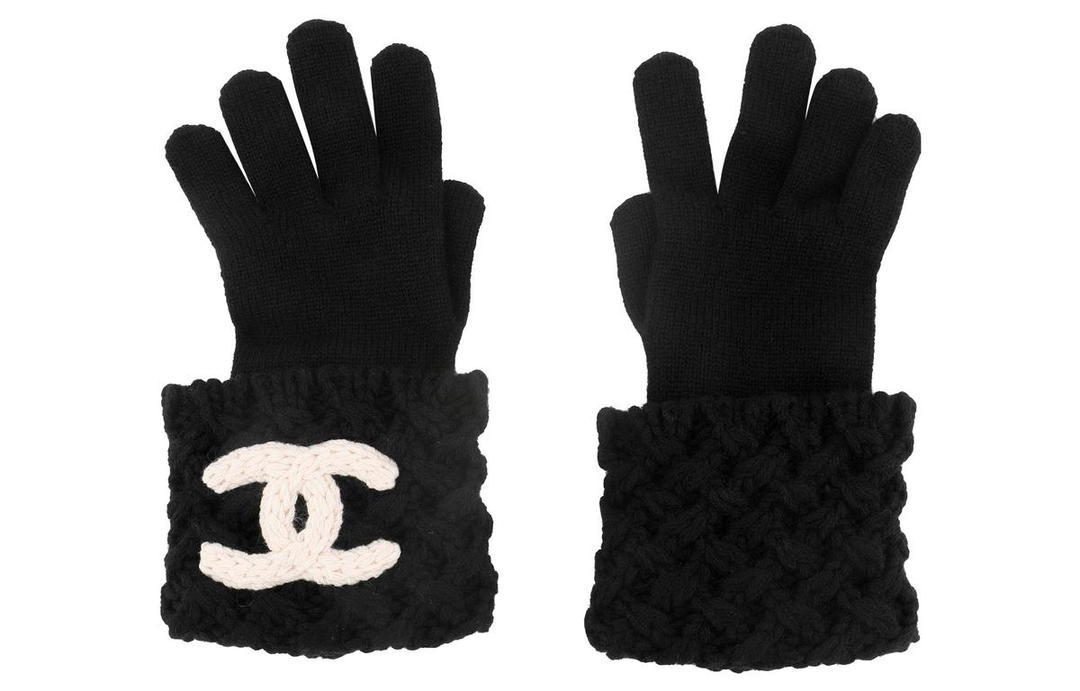 Chanel Chanel Cashmere Knit Gloves Unisex Black