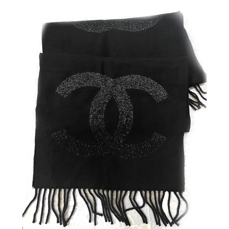 Chanel Chanel Wool Blend Cashmere Knit Scarves Women's Black