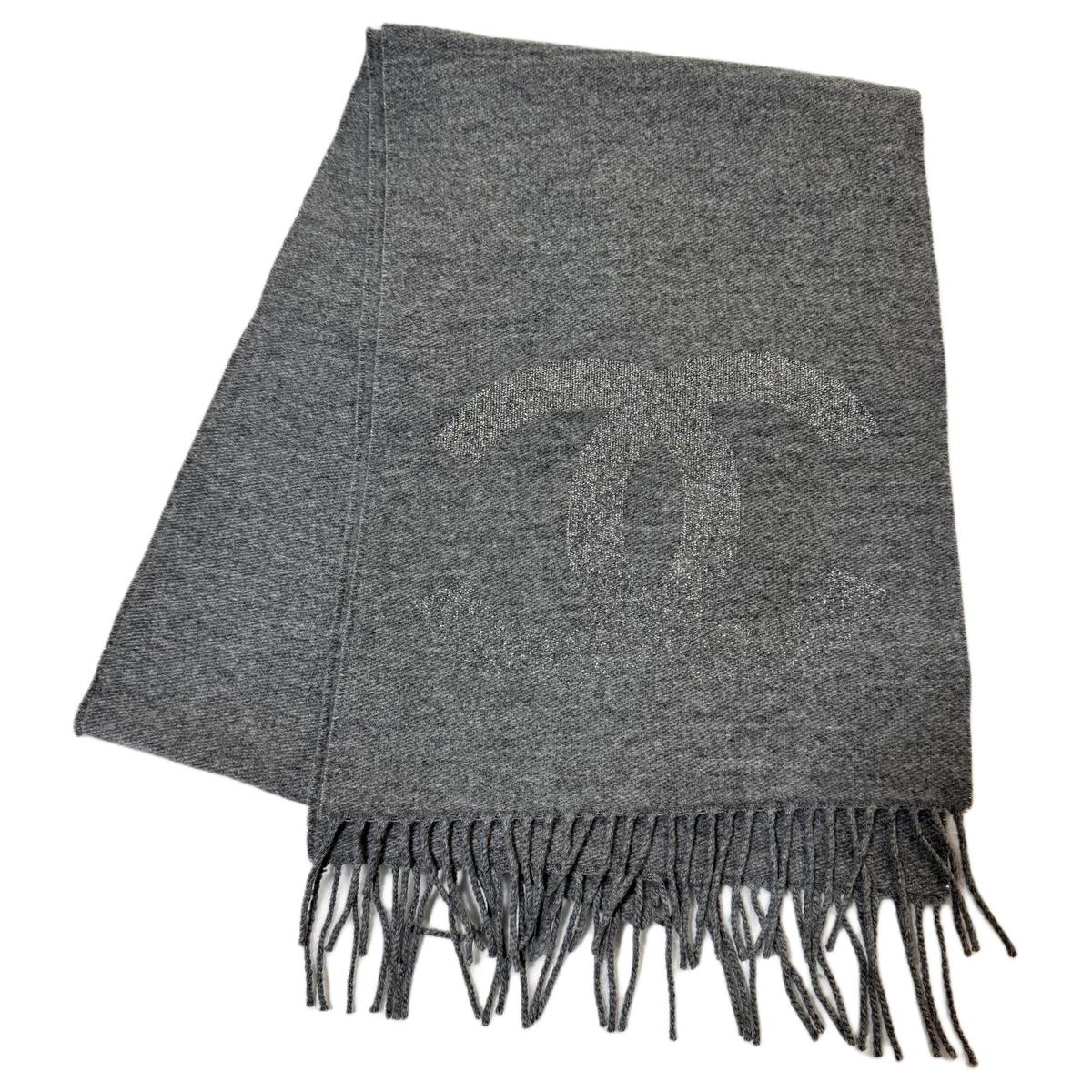Chanel Chanel Sheep Wool Knit Scarves Unisex Gray