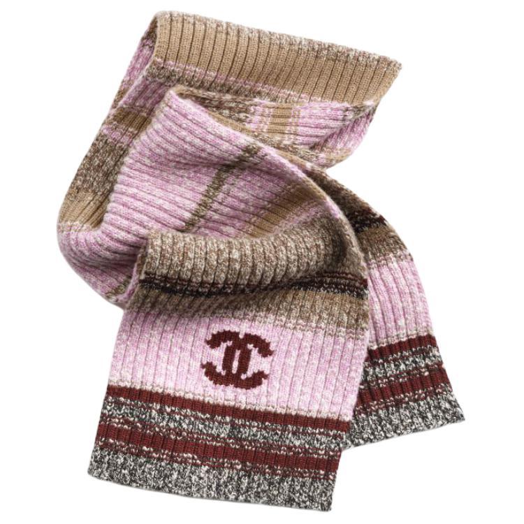 Chanel Chanel Wool Cashmere Knit Scarves Unisex Pink