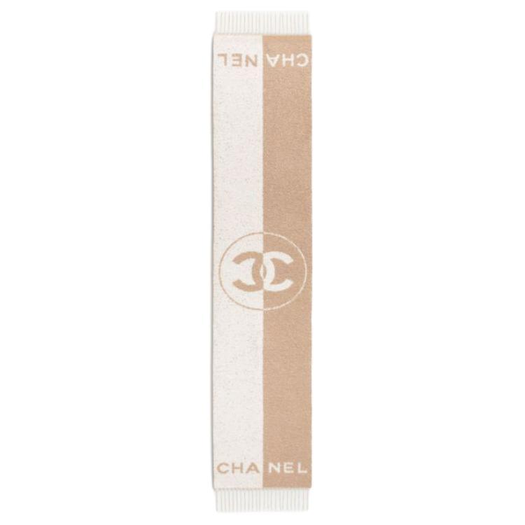 Chanel Chanel Wool Knit Scarves Women's Beige/White