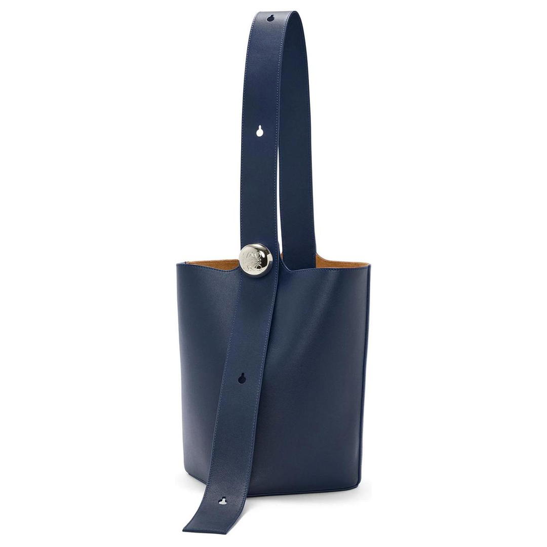 Loewe Loewe Cow Leather Bucket Bags One Shoulder Handbag Crossbody Bag Medium Size Unisex Dark Blue