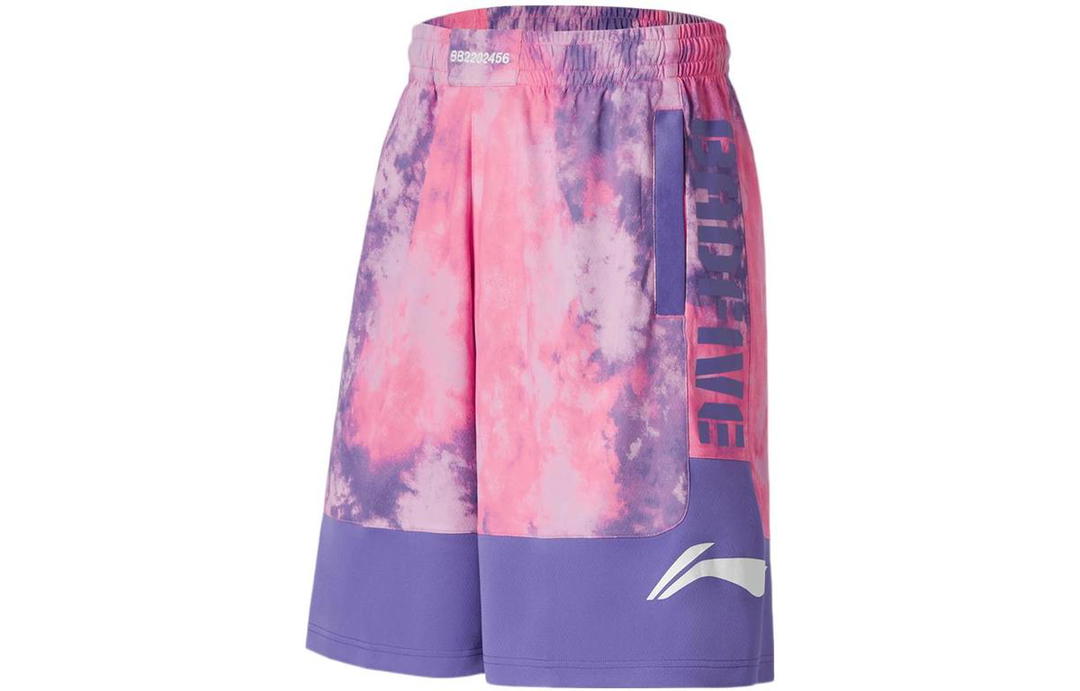 Li-Ning LiNing Casual Shorts Men's Pink Purple Full Print Fluorescent Blue Purple