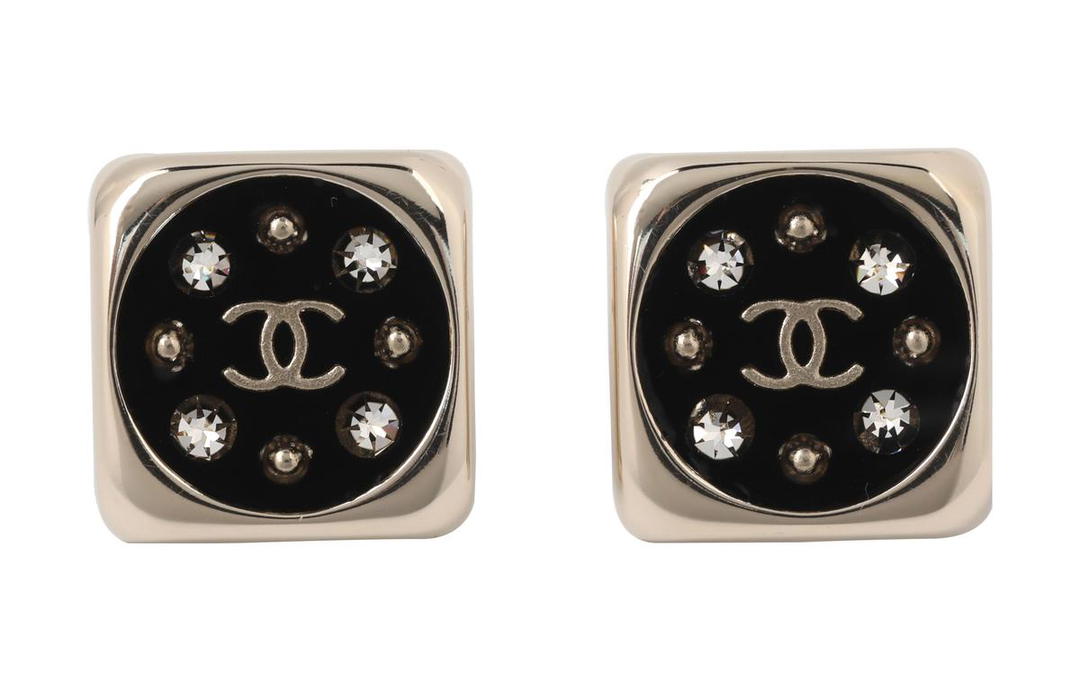Chanel Chanel Stud Earrings Women's Black Gold