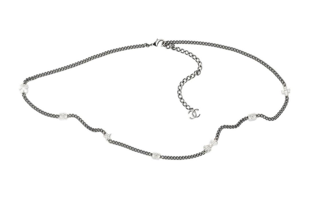 Chanel Chanel Metal Glass Pearl Waist Chain Women's Black