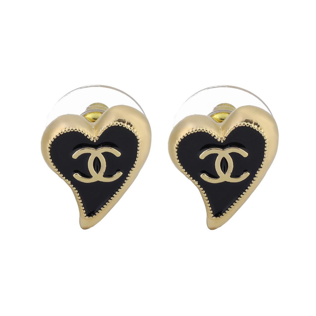 Chanel Chanel Stud Earrings Women's Black/Gold
