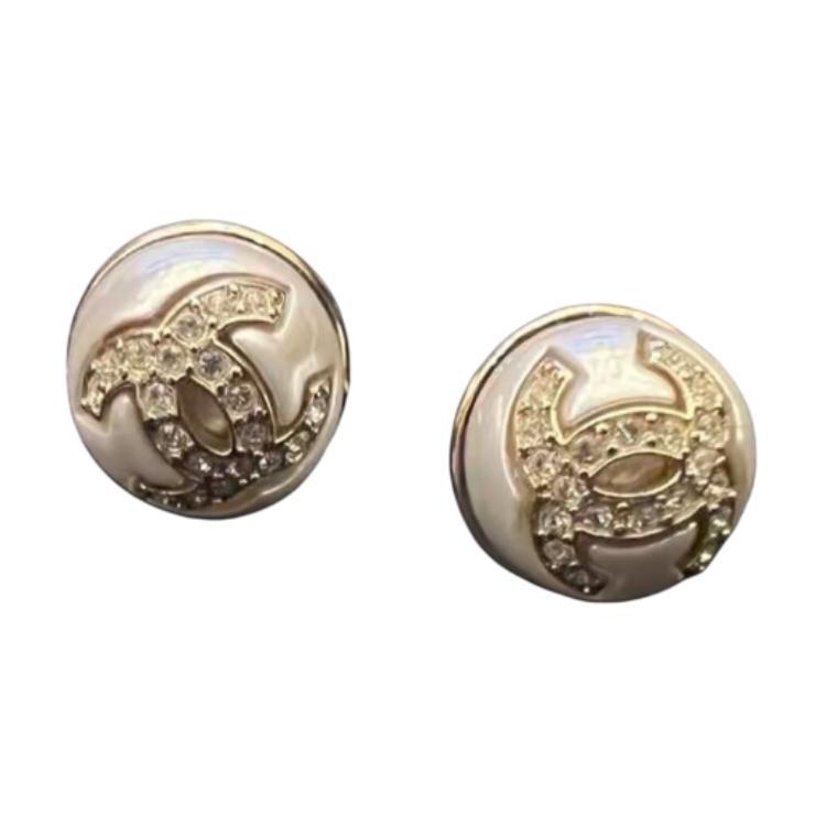 Chanel Chanel Metal Stud Earrings Women's White