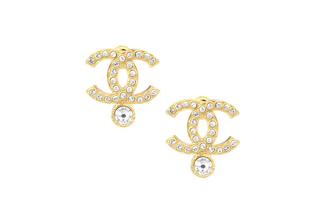 Chanel Chanel Metal Rhinestone Earrings Women's Gold
