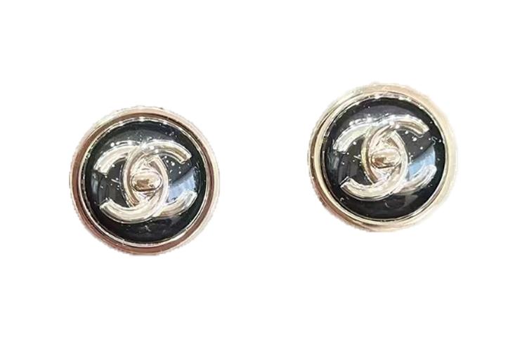 Chanel Chanel Metal Stud Earrings Women's Black