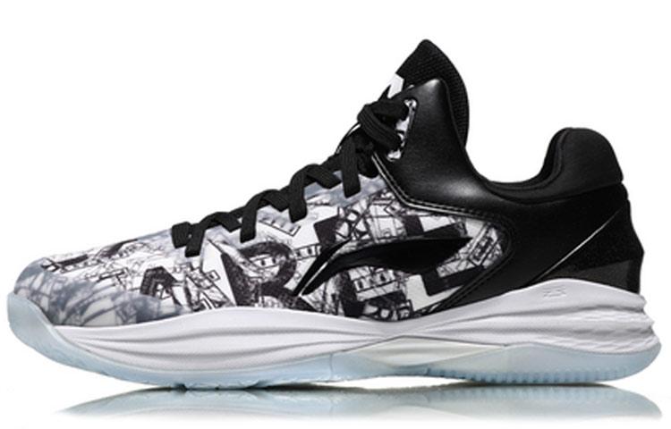 Li-Ning LiNing Night Stalker Cushioning Balance Low Top Basketball Shoes Men's Black And White Graffiti