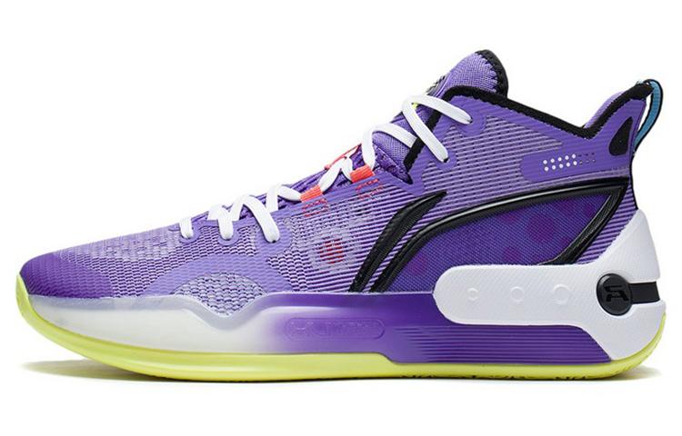 Li-Ning LiNing YuShuai 16 Cushioning Anti Slip And Wear Resistant Mid Top Basketball Shoes Purple Yellow