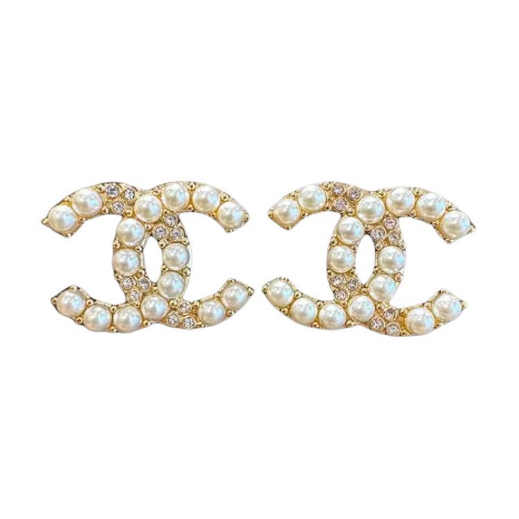 Chanel Chanel Metal, Glass, Pearl, Crystal Stud Earrings Women's Gold