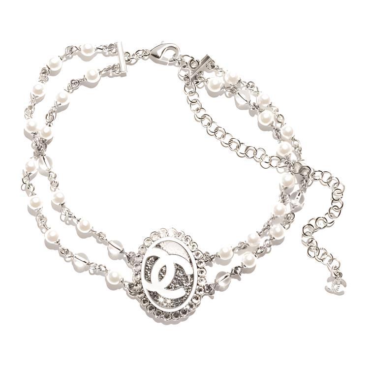 Chanel Chanel Metal Resin Faux-Pearl Rhinestone Necklaces Women's Silver