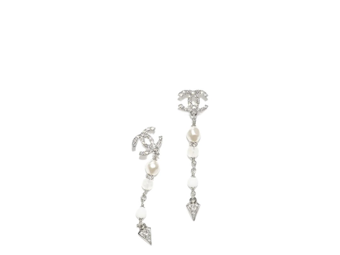 Chanel Chanel Pendant Earrings In Metal Glass Pearls Natural Stones Strass Silver White Pearly