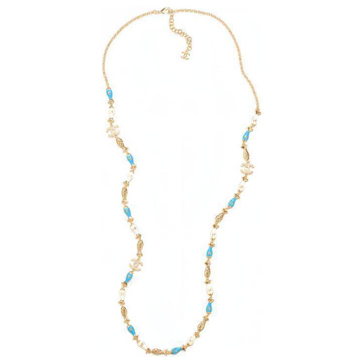 Chanel Chanel Metal Resin Rhinestones Necklaces Women's Gold