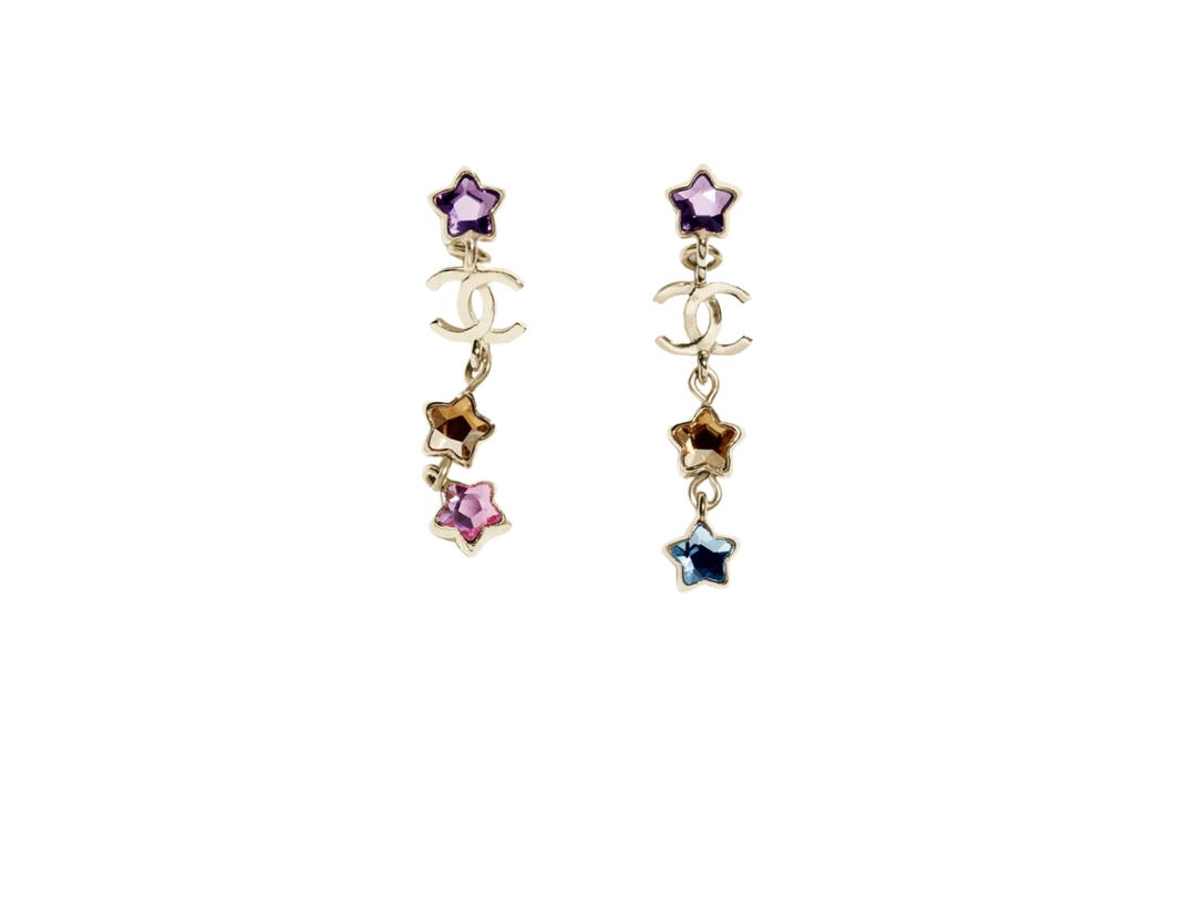 Chanel Chanel Pendant Earrings In Gold Metal With Strass Hardware Gold Multicolor