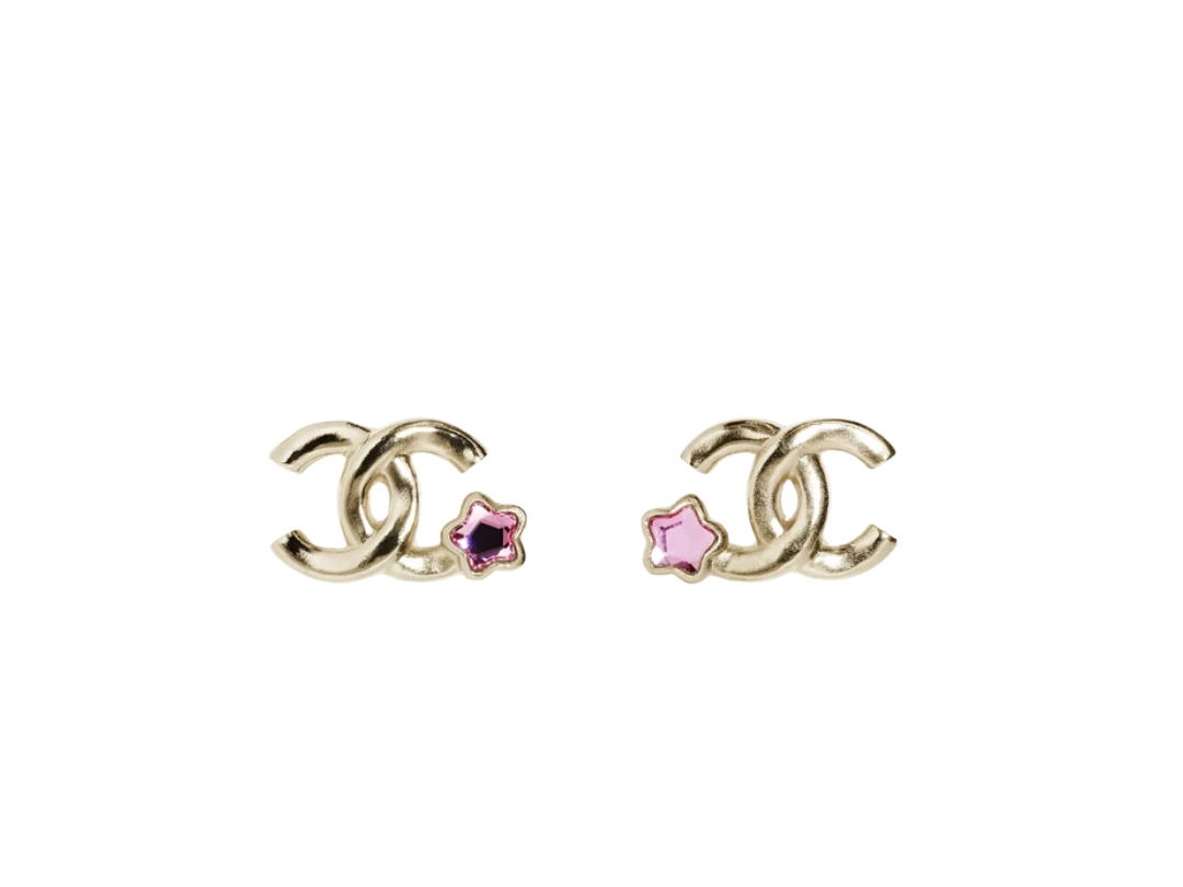 Chanel Chanel Stud Earrings In Gold Metal With Strass Hardware Gold Pink