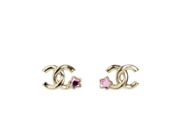Chanel Chanel Stud Earrings In Gold Metal With Strass Hardware Gold Pink - view 1