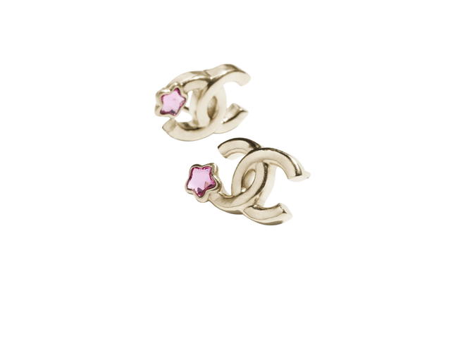 Chanel Chanel Stud Earrings In Gold Metal With Strass Hardware Gold Pink - view 3