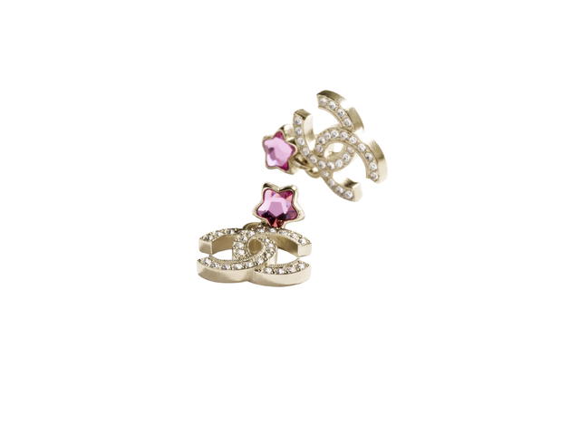 Chanel Chanel Pendant Earrings In Gold Metal With Strass Hardware Gold Pink Crystal - view 3