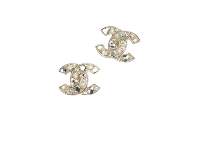 Chanel Chanel Stud Earrings In Gold Metal Crystal Glass Pearls With Strass Hardware Gold Pearly White And Crystal - view 2
