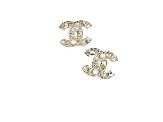 Chanel Chanel Stud Earrings In Gold Metal Crystal Glass Pearls With Strass Hardware Gold Pearly White And Crystal - view 3