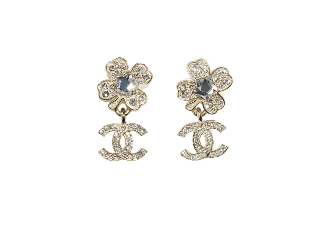 Chanel Chanel Pendant Earrings In Gold Crystal And Metal Strass