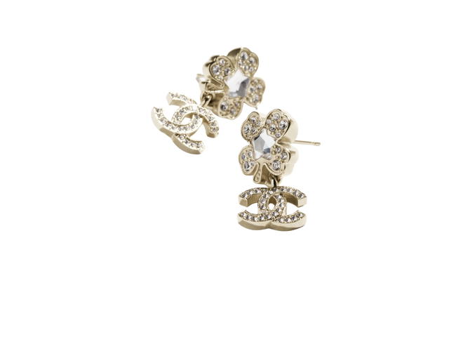 Chanel Chanel Pendant Earrings In Gold Crystal And Metal Strass - view 3