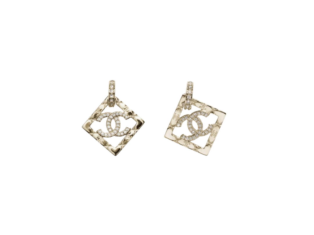 Chanel Chanel Pendant Earrings In Gold And Crystal Metal And Strass