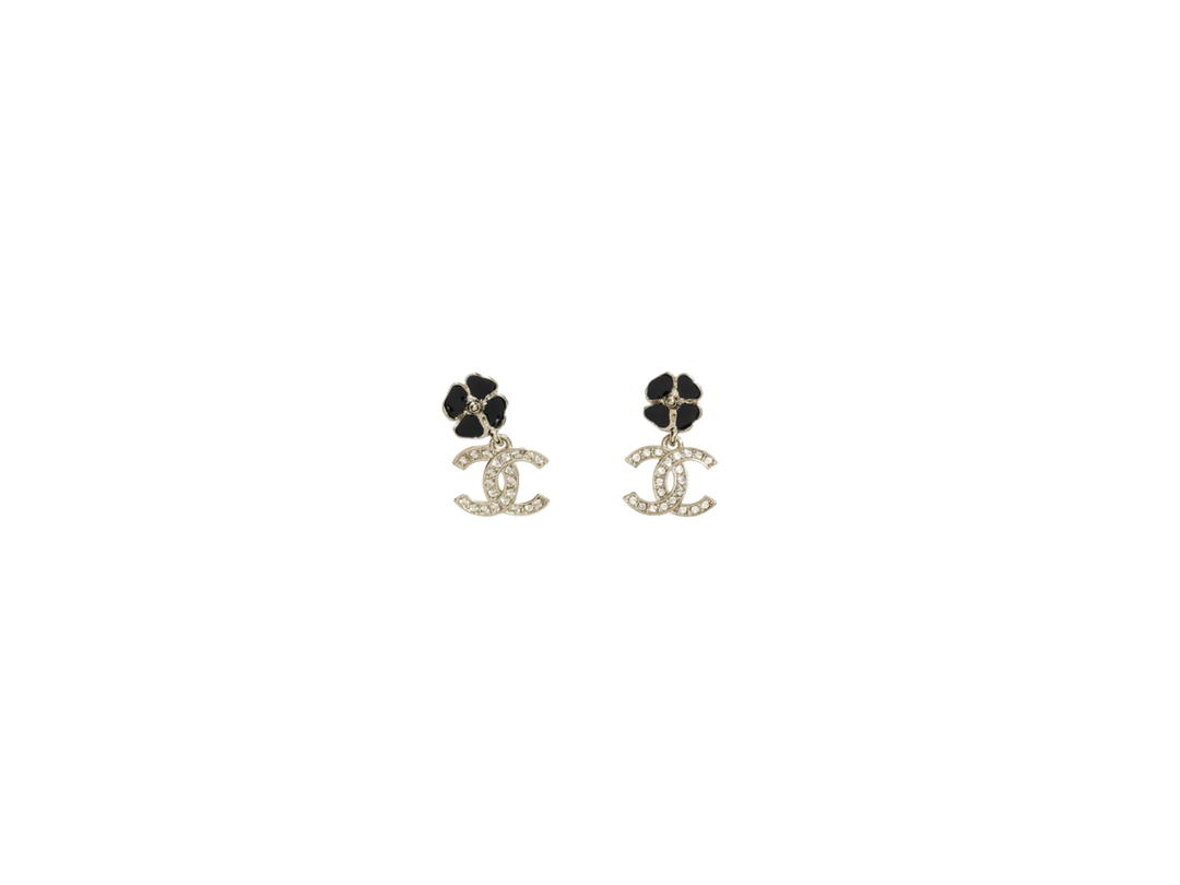 Chanel Chanel Pendant Earrings In Gold Black Crystal And Metal Resin Strass