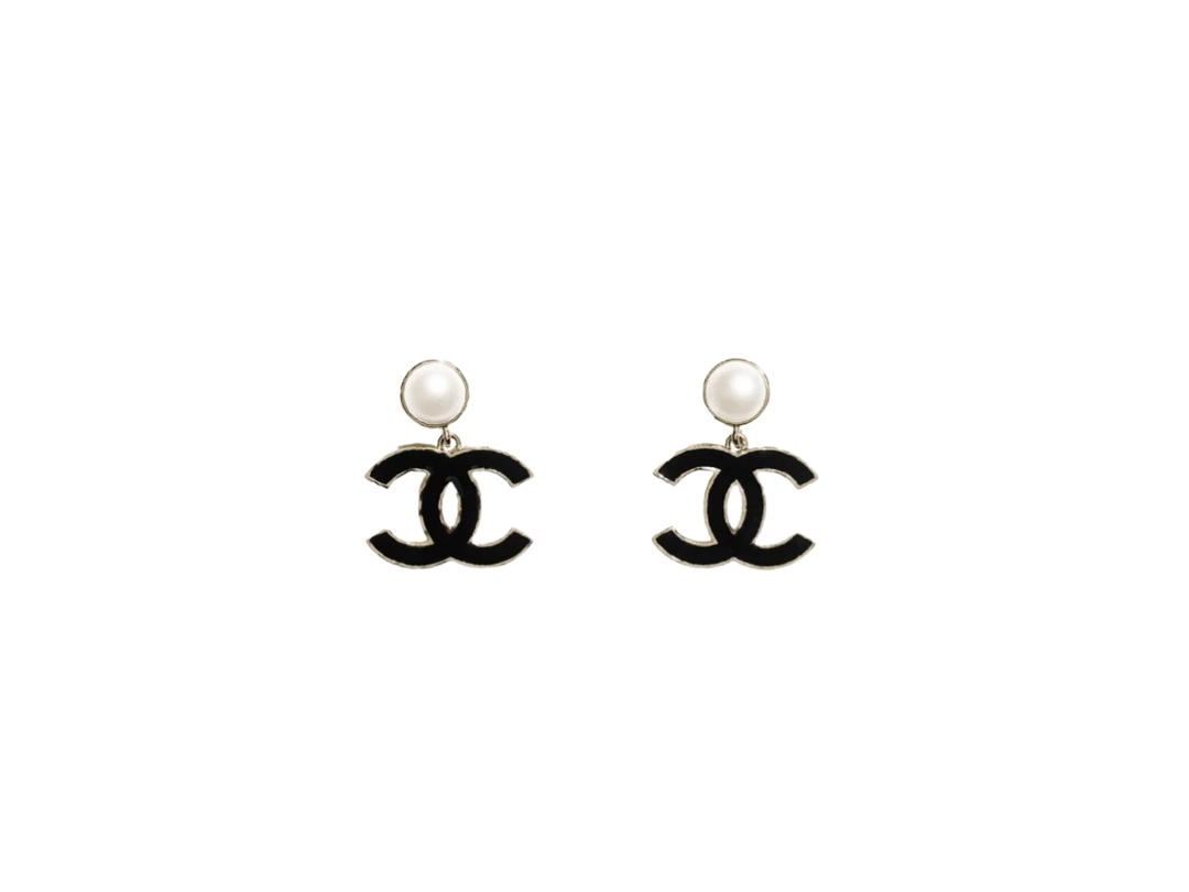 Chanel Chanel Pendant Earrings In Gold Metal With Resin Hardware Gold Pearly White Black