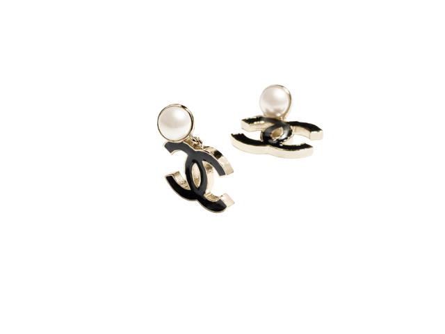 Chanel Chanel Pendant Earrings In Gold Metal With Resin Hardware Gold Pearly White Black - view 2