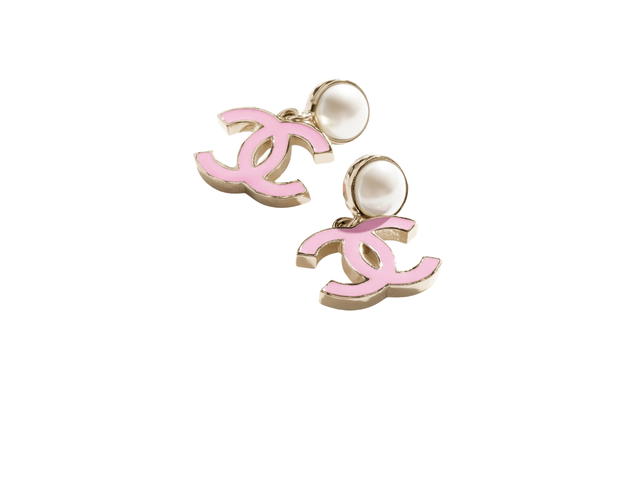Chanel Chanel Pendant Earrings In Gold Metal With Resin Hardware Gold Pearly White And Pink - view 2