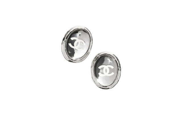 Chanel Chanel Clip-On Stud Earrings In Silver Metal With Resin Hardware Silver Transparent White - view 1