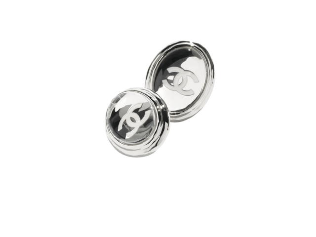 Chanel Chanel Clip-On Stud Earrings In Silver Metal With Resin Hardware Silver Transparent White - view 2