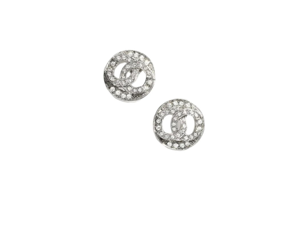 Chanel Chanel Stud Earrings In Silver Metal Crystal With Strass Hardware Silver Crystal