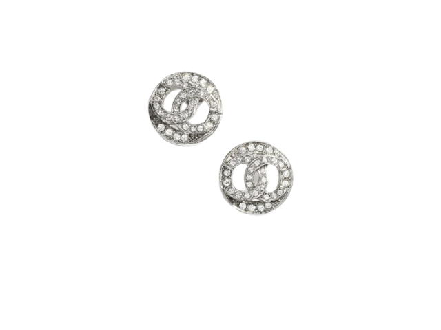 Chanel Chanel Stud Earrings In Silver Metal Crystal With Strass Hardware Silver Crystal - view 1