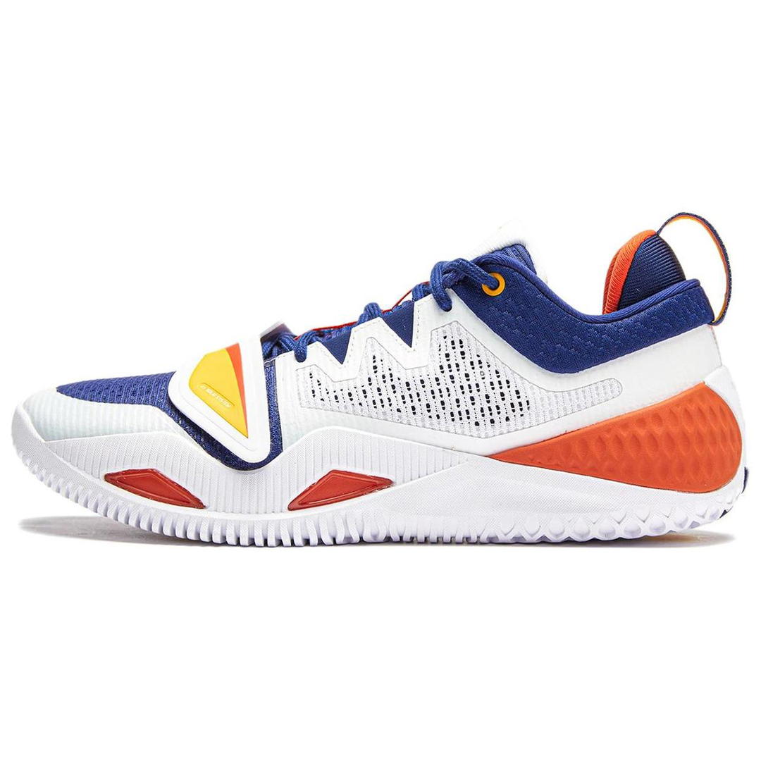 Li-Ning LiNing Rage 2 Cushioned Wear Resistant Supportive Lightweight Rebound Low Top Basketball Shoes Men's White Blue Orange