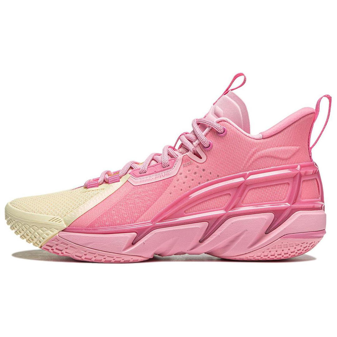 Li-Ning LiNing Anti five 4 Cushioned Wear Resistant Breathable Mid Top Basketball Shoes Men's Pink Yellow