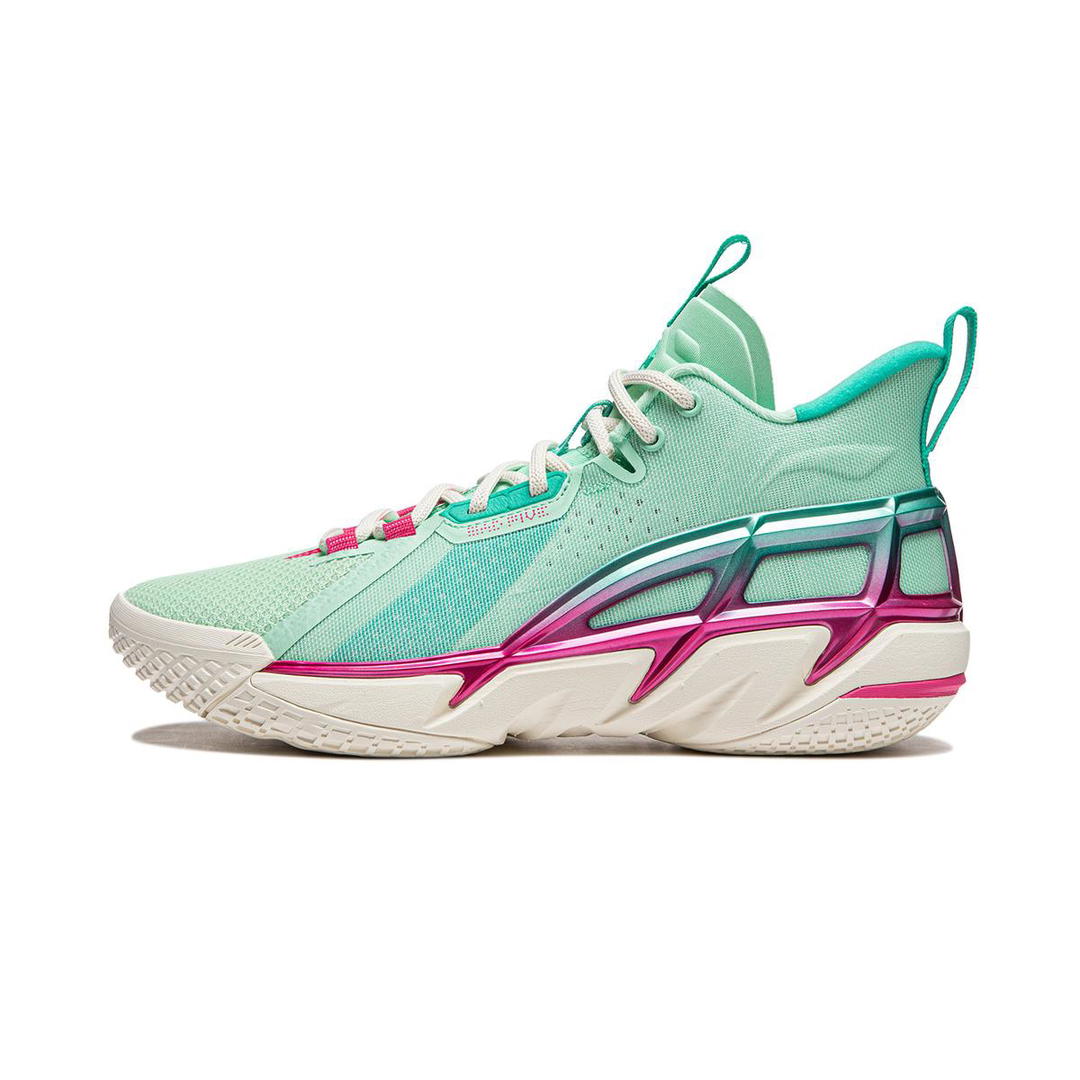 Li-Ning LiNing Cushioning Wear Resistant Breathable Supportive Rebound Mid Top Basketball Shoes Men's Green Purple
