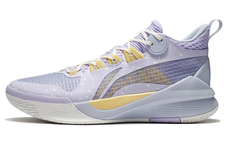 Li-Ning LiNing Sonic 10 Team Cushioning Anti Slip And Wear Resistant Coverage Support Mid Top Basketball Shoes Purple Yellow