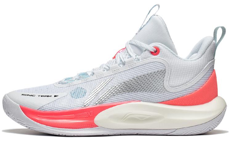 Li-Ning LiNing SONIC Team Anti Slip And Wear Resistant Support Rebound Mid Top Basketball Shoes Men's Standard White