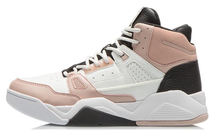 Li-Ning LINING Vintage Basketball Shoes Women's High Top Ecru/Tea Orange Pink/Black