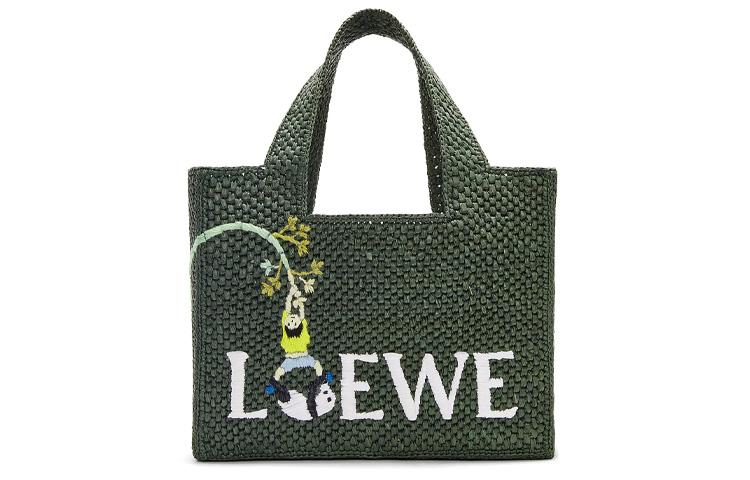 Loewe Loewe Suna Fujita Collaboration Font Tote Raffia Fiber Tote Bag Shopping Bag Handbag Small Size Women's Dark Green